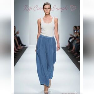Casual Blue Capri Wide-Leg Pants